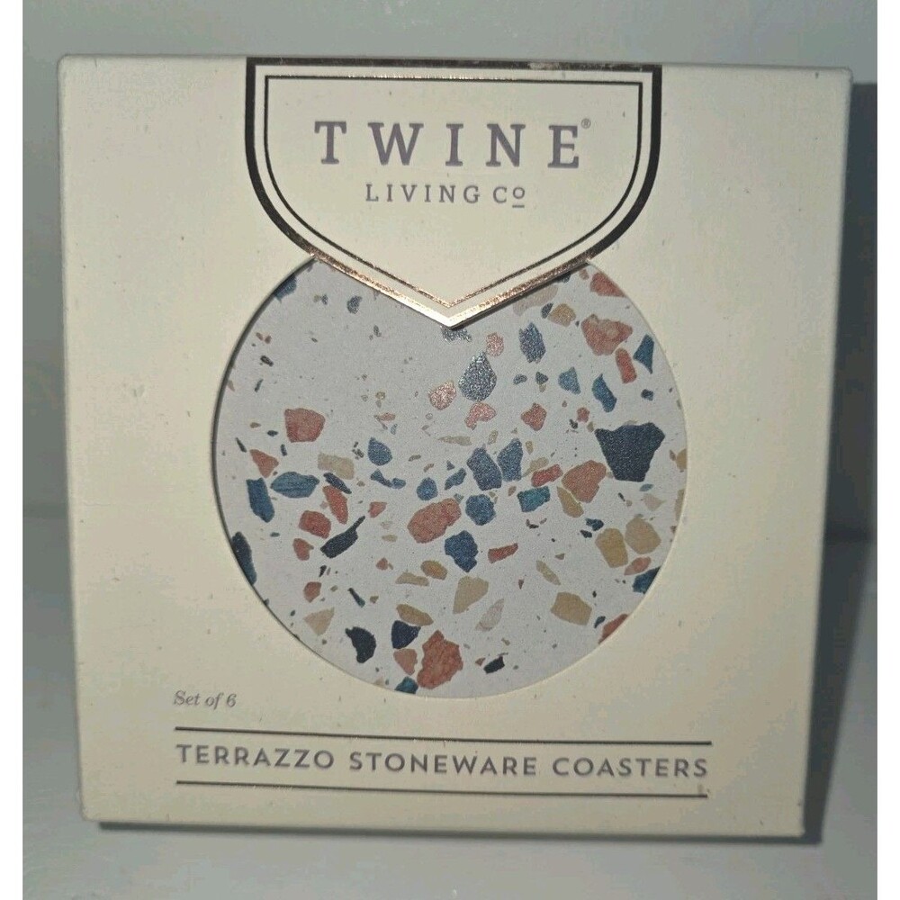 NIB Terrazzo Drink Absorbent Coasters with Holder Set of 6, Ceramic Coasters